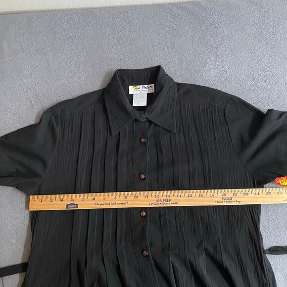 Vtg 80s 90s Two Potato Button Down Tie Back Short Sleeve Maxi Dress XS Black NOS - Picture 12 of 16